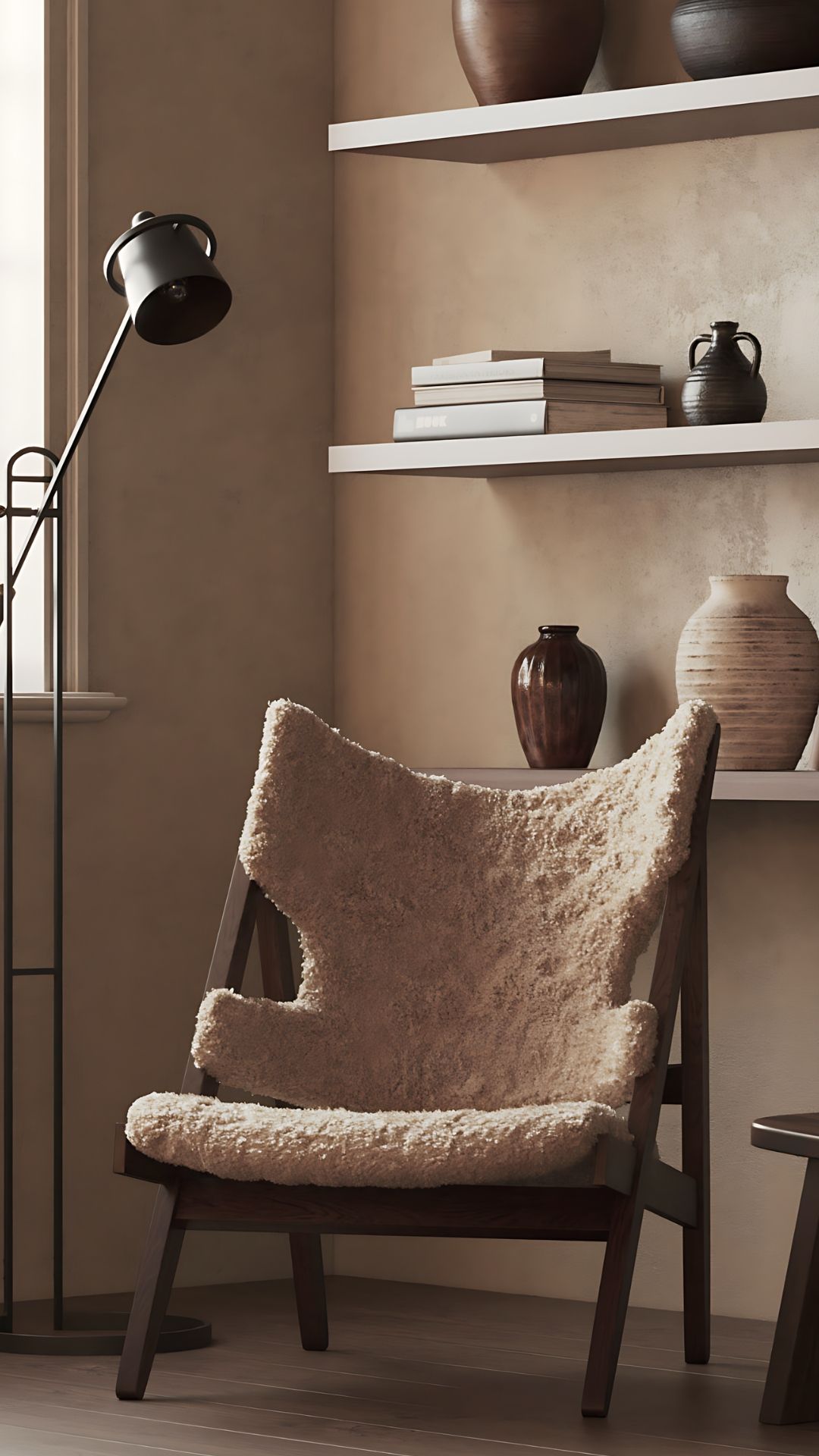 Reading Nook, Lime-wash walls · warm clay