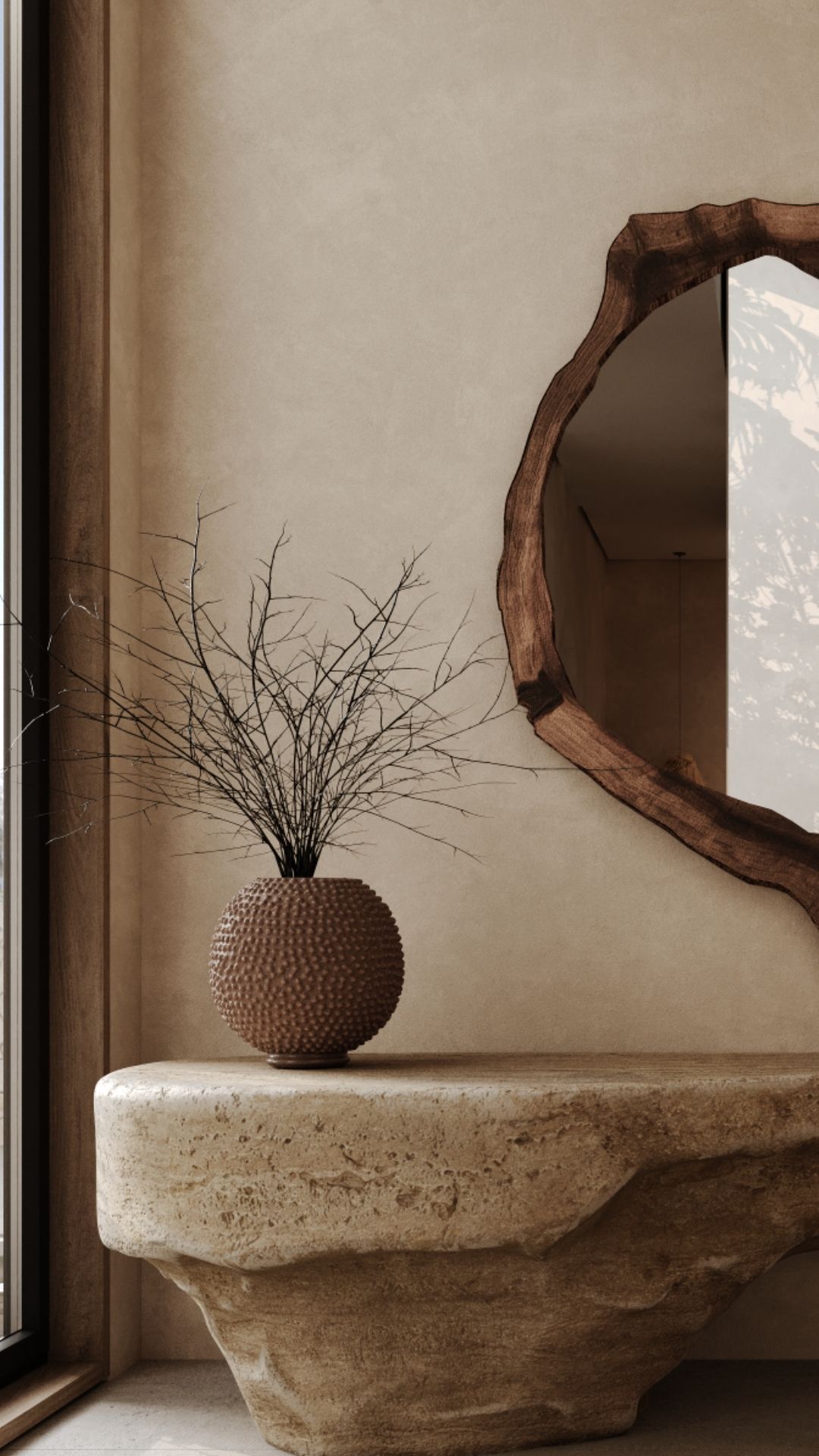 Teneriffe Entry, Feature wall · hand-trowelled finish